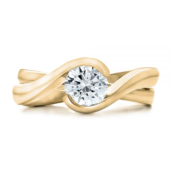 14k Yellow Gold 14k Yellow Gold Custom Solitaire Diamond Interlocking Engagement Ring - Top View - 100623