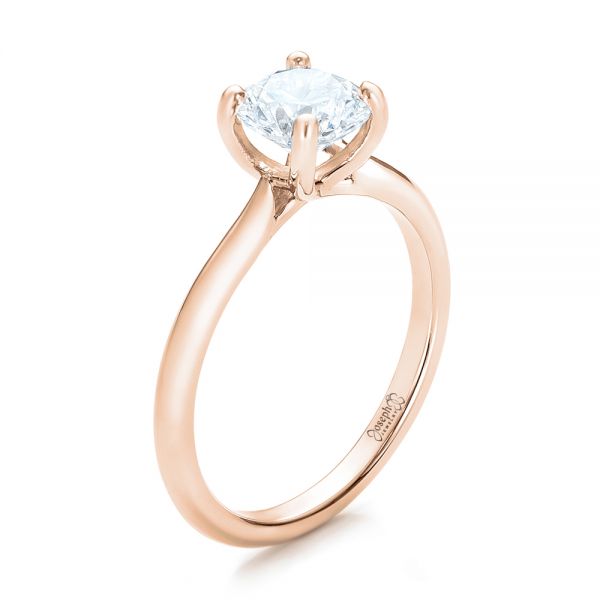 18k Rose Gold 18k Rose Gold Custom Solitaire Engagement Ring With Tapered Shank - Three-Quarter View -  102005