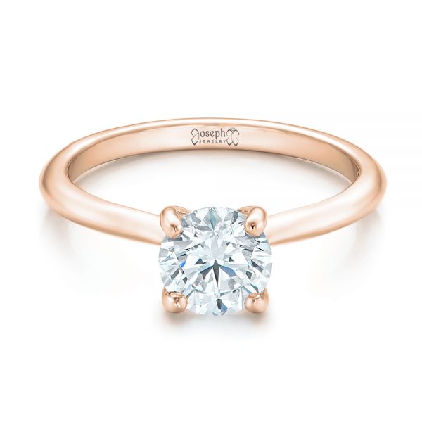 14k Rose Gold 14k Rose Gold Custom Solitaire Engagement Ring With Tapered Shank - Flat View -  102005