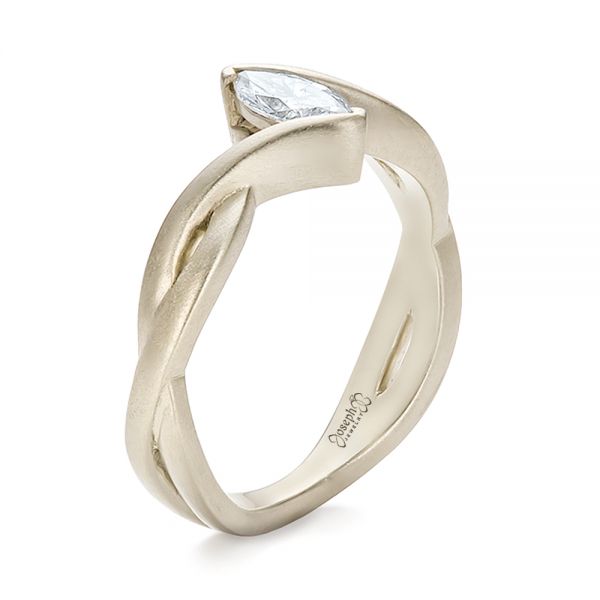 18k White Gold Custom Solitaire Marquise Diamond Engagement Ring - Three-Quarter View -  100642