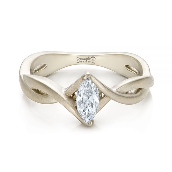 18k White Gold Custom Solitaire Marquise Diamond Engagement Ring - Flat View - 100642
