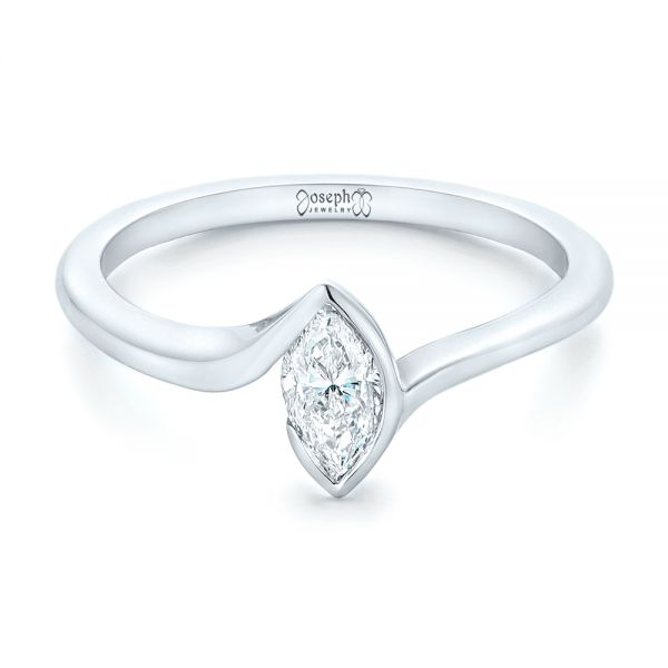 14k White Gold Custom Solitaire Marquise Diamond Engagement Ring - Flat View - 102906