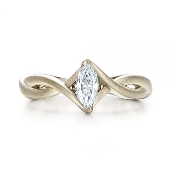 18k White Gold Custom Solitaire Marquise Diamond Engagement Ring - Top View - 100642