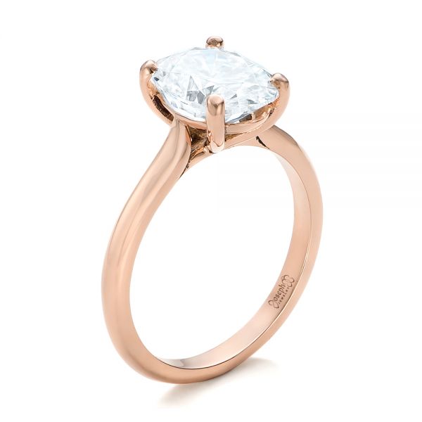 14k Rose Gold Custom Solitaire Moissanite Engagement Ring - Three-Quarter View -  102180