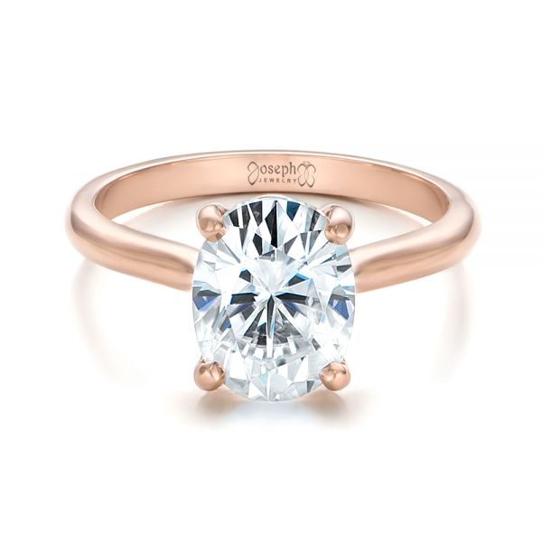 14k Rose Gold Custom Solitaire Moissanite Engagement Ring - Flat View -  102180