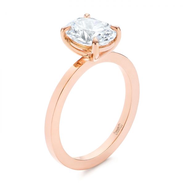 14k Rose Gold Custom Solitaire Oval Diamond Engagement Ring - Three-Quarter View -  105358