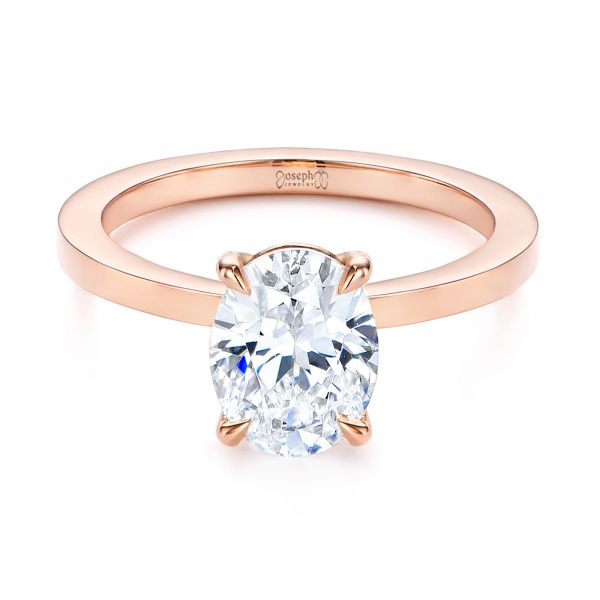 18k Rose Gold 18k Rose Gold Custom Solitaire Oval Diamond Engagement Ring - Flat View -  105358