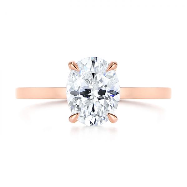 14k Rose Gold Custom Solitaire Oval Diamond Engagement Ring - Top View -  105358