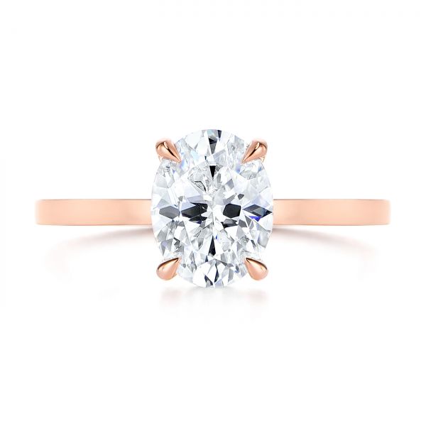 14k Rose Gold Custom Solitaire Oval Diamond Engagement Ring - Top View -  105358