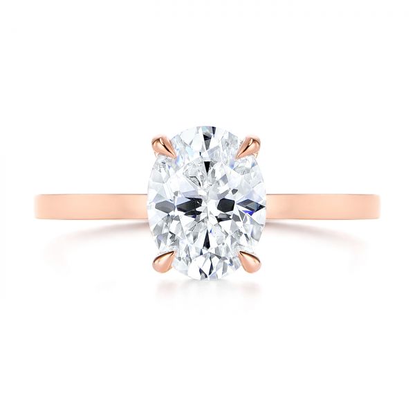 18k Rose Gold 18k Rose Gold Custom Solitaire Oval Diamond Engagement Ring - Top View -  105358