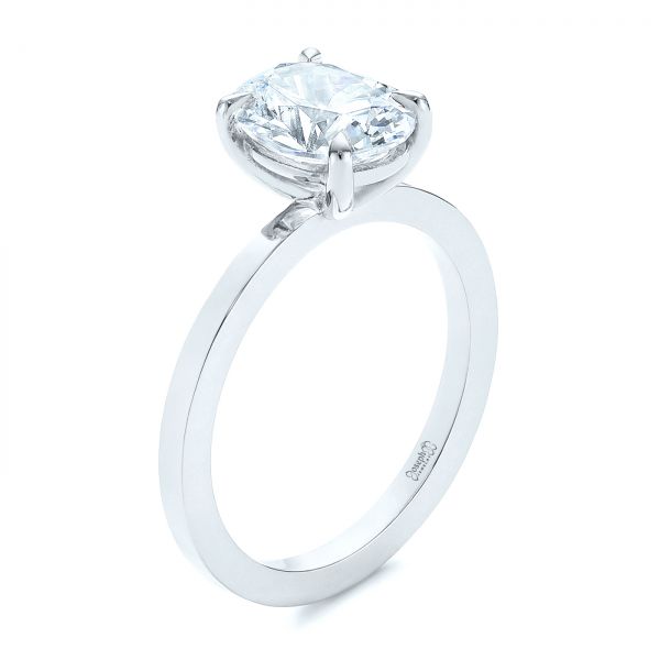 14k White Gold 14k White Gold Custom Solitaire Oval Diamond Engagement Ring - Three-Quarter View -  105358