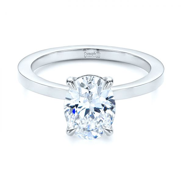 14k White Gold 14k White Gold Custom Solitaire Oval Diamond Engagement Ring - Flat View -  105358