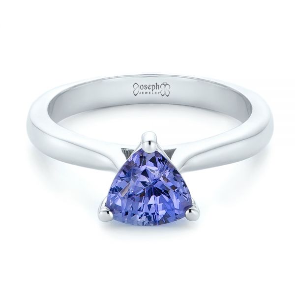 18k White Gold 18k White Gold Custom Solitaire Purple Sapphire Engagement Ring - Flat View -  102401