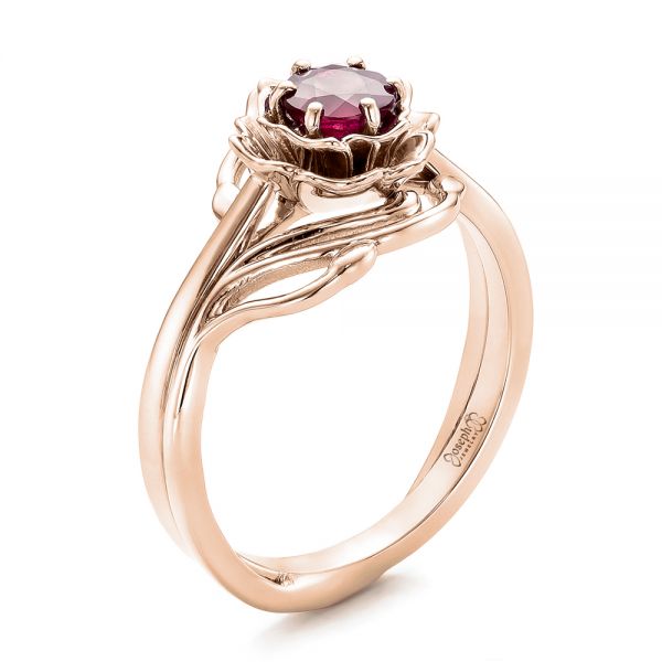 18k Rose Gold 18k Rose Gold Custom Solitaire Ruby Engagement Ring - Three-Quarter View -  102160