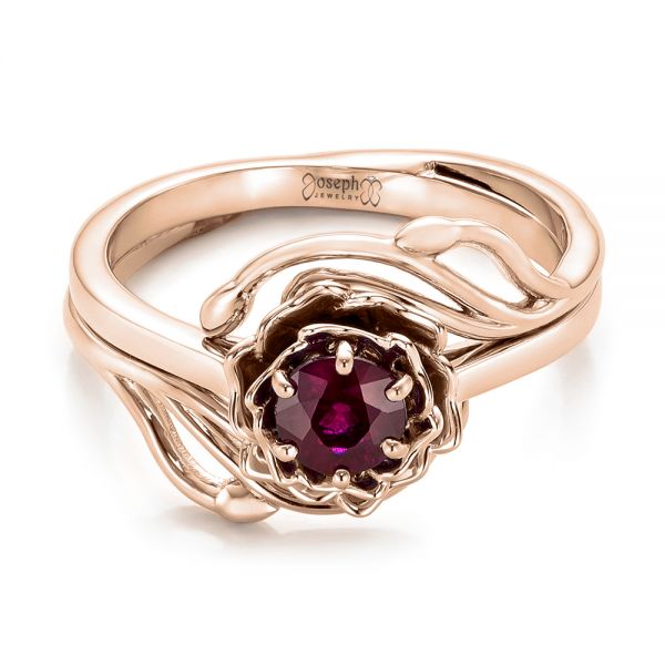 14k Rose Gold 14k Rose Gold Custom Solitaire Ruby Engagement Ring - Flat View - 102160