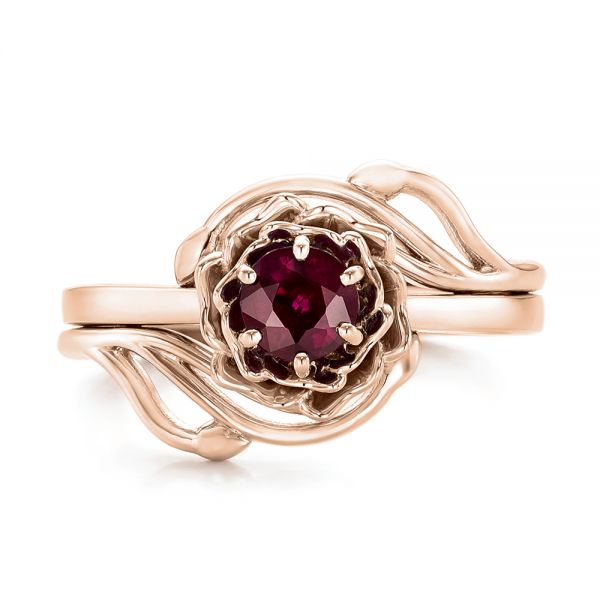 18k Rose Gold 18k Rose Gold Custom Solitaire Ruby Engagement Ring - Top View -  102160