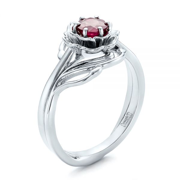 14k White Gold Custom Solitaire Ruby Engagement Ring - Three-Quarter View -  102160