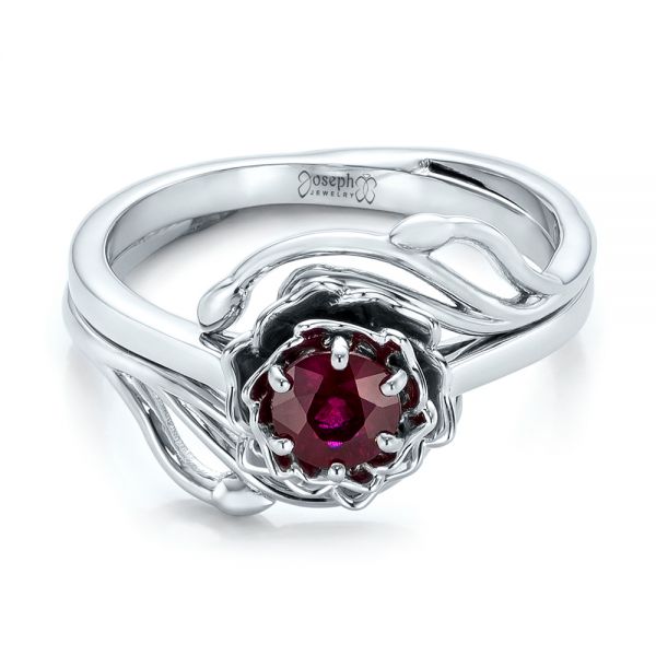  Platinum Platinum Custom Solitaire Ruby Engagement Ring - Flat View -  102160