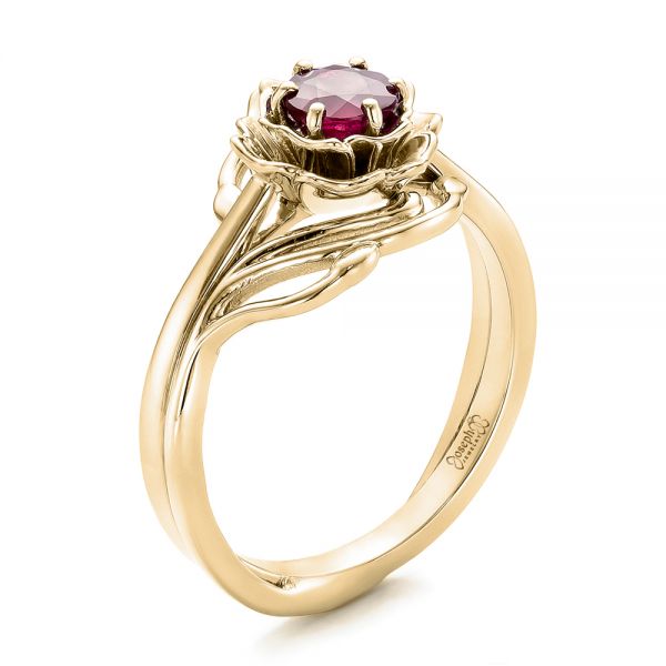 18k Yellow Gold 18k Yellow Gold Custom Solitaire Ruby Engagement Ring - Three-Quarter View -  102160