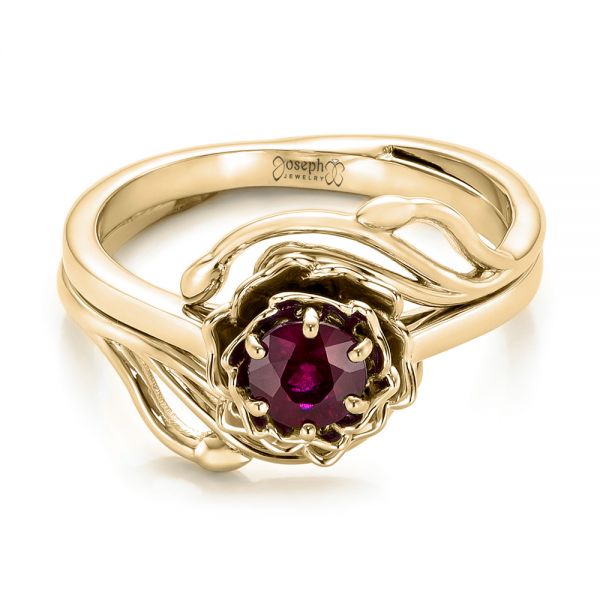 18k Yellow Gold 18k Yellow Gold Custom Solitaire Ruby Engagement Ring - Flat View - 102160