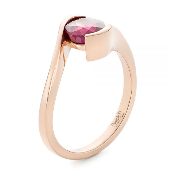 18k Rose Gold Custom Solitaire Ruby Engagement Ring - Three-Quarter View -  102347