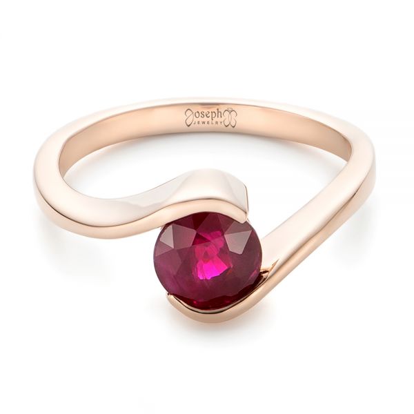 14k Rose Gold 14k Rose Gold Custom Solitaire Ruby Engagement Ring - Flat View -  102347