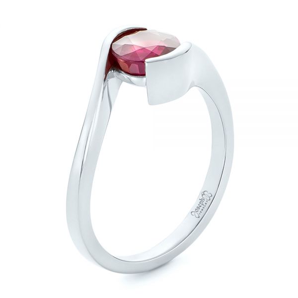  Platinum Platinum Custom Solitaire Ruby Engagement Ring - Three-Quarter View -  102347