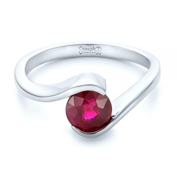 14k White Gold 14k White Gold Custom Solitaire Ruby Engagement Ring - Flat View - 102347