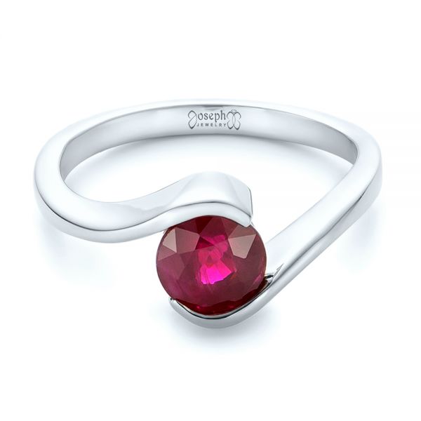  Platinum Platinum Custom Solitaire Ruby Engagement Ring - Flat View -  102347