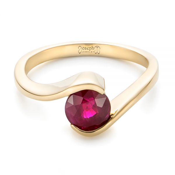 18k Yellow Gold 18k Yellow Gold Custom Solitaire Ruby Engagement Ring - Flat View -  102347