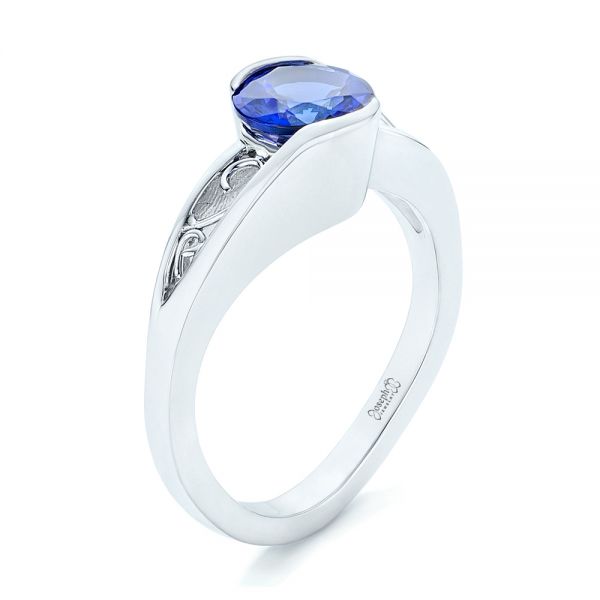 14k White Gold Custom Solitaire Tanzanite Engagement Ring - Three-Quarter View -  102858