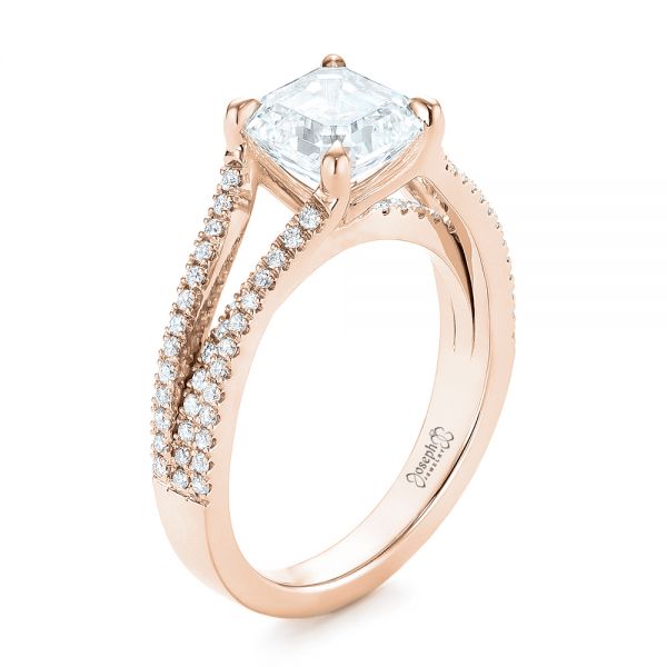 18k Rose Gold 18k Rose Gold Custom Split Shank Asscher Diamond Engagement Ring - Three-Quarter View -  104582