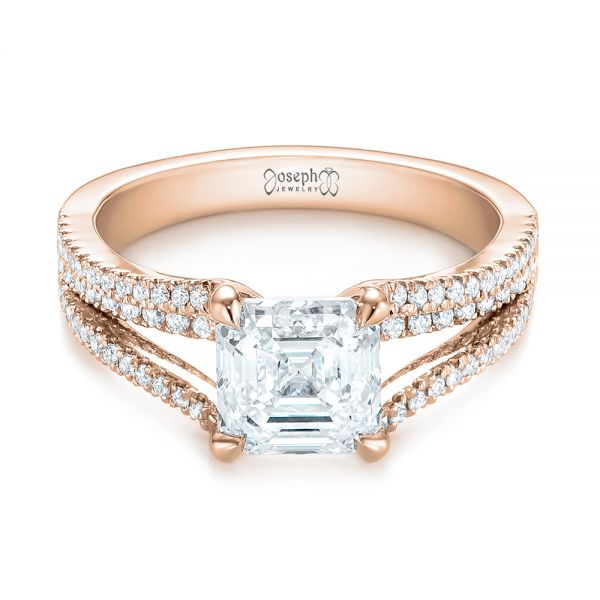 18k Rose Gold 18k Rose Gold Custom Split Shank Asscher Diamond Engagement Ring - Flat View -  104582
