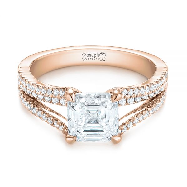 14k Rose Gold 14k Rose Gold Custom Split Shank Asscher Diamond Engagement Ring - Flat View - 104582