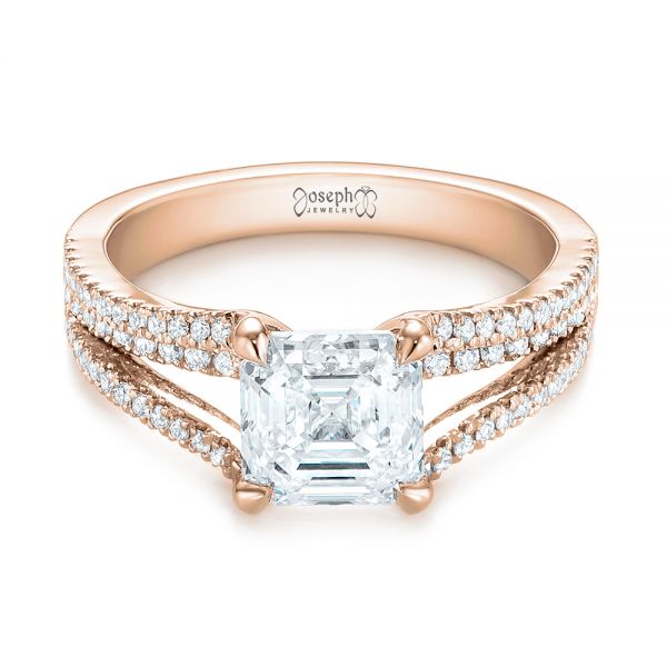 14k Rose Gold 14k Rose Gold Custom Split Shank Asscher Diamond Engagement Ring - Flat View -  104582