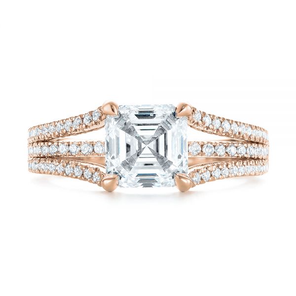 14k Rose Gold 14k Rose Gold Custom Split Shank Asscher Diamond Engagement Ring - Top View -  104582