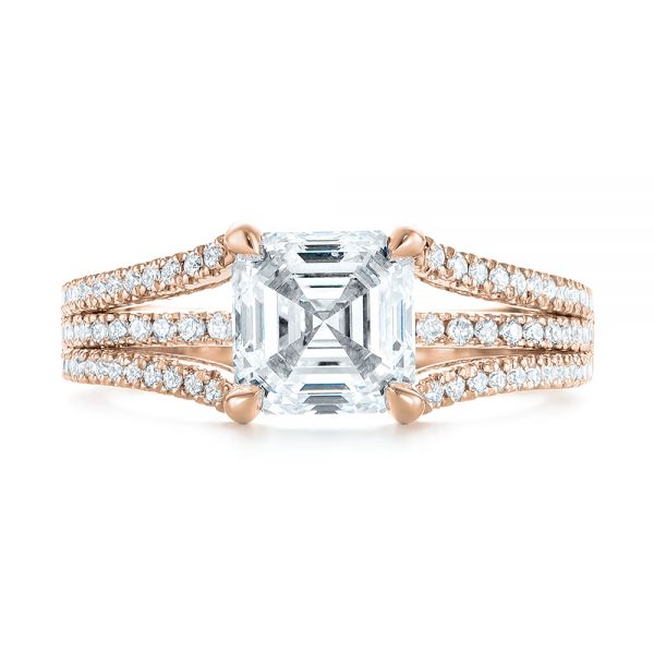14k Rose Gold 14k Rose Gold Custom Split Shank Asscher Diamond Engagement Ring - Top View - 104582