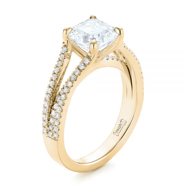 14k Yellow Gold 14k Yellow Gold Custom Split Shank Asscher Diamond Engagement Ring - Three-Quarter View -  104582