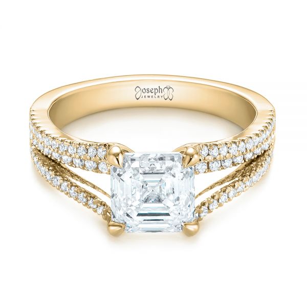 18k Yellow Gold 18k Yellow Gold Custom Split Shank Asscher Diamond Engagement Ring - Flat View -  104582