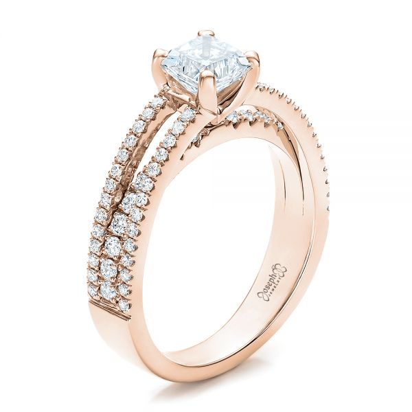 18k Rose Gold 18k Rose Gold Custom Split Shank Diamond Engagement Ring - Three-Quarter View -  100774