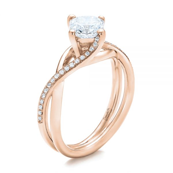 18k Rose Gold 18k Rose Gold Custom Split Shank Diamond Engagement Ring - Three-Quarter View - 101239