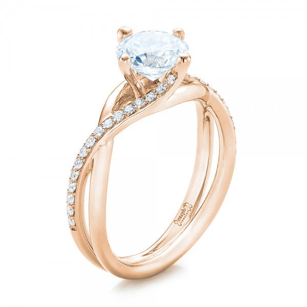 18k Rose Gold 18k Rose Gold Custom Split Shank Diamond Engagement Ring - Three-Quarter View -  101751