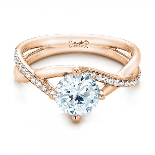 18k Rose Gold 18k Rose Gold Custom Split Shank Diamond Engagement Ring - Flat View - 101751
