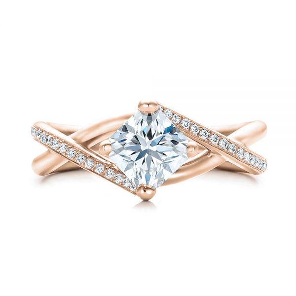 18k Rose Gold 18k Rose Gold Custom Split Shank Diamond Engagement Ring - Top View - 101239