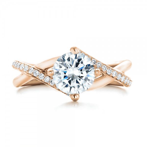 18k Rose Gold 18k Rose Gold Custom Split Shank Diamond Engagement Ring - Top View - 101751