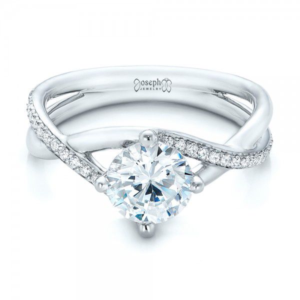 18k White Gold Custom Split Shank Diamond Engagement Ring - Flat View -  101751