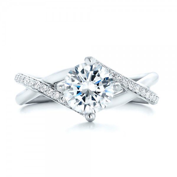 14k White Gold 14k White Gold Custom Split Shank Diamond Engagement Ring - Top View -  101751