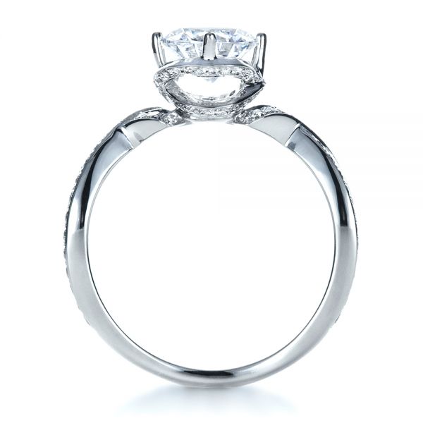 18k White Gold Custom Split Shank Diamond Engagment Ring - Front View -  1293