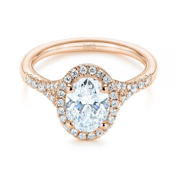14k Rose Gold 14k Rose Gold Custom Split Shank Diamond Halo Engagement Ring - Flat View -  105862