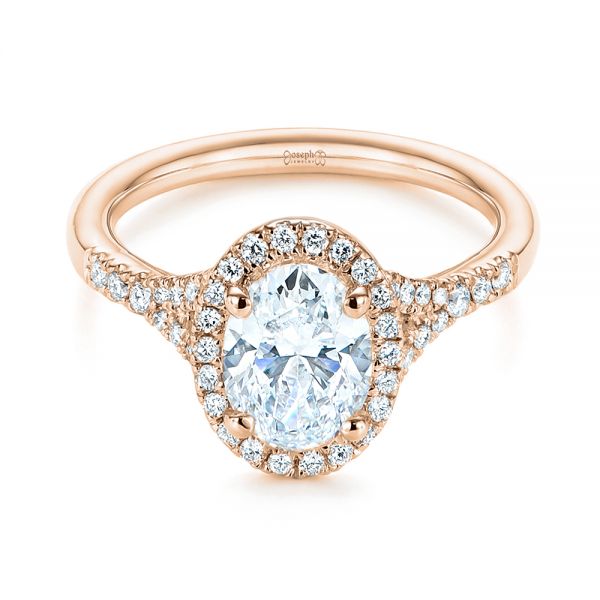 18k Rose Gold 18k Rose Gold Custom Split Shank Diamond Halo Engagement Ring - Flat View -  105862